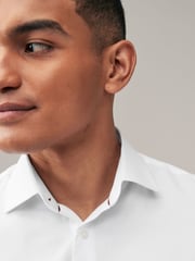 White Slim Fit Trimmed Easy Care Double Cuff Shirt - Image 5 of 9