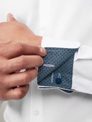 White Slim Fit Trimmed Easy Care Double Cuff Shirt - Image 6 of 9