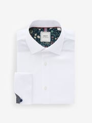 White Slim Fit Trimmed Easy Care Double Cuff Shirt - Image 7 of 9