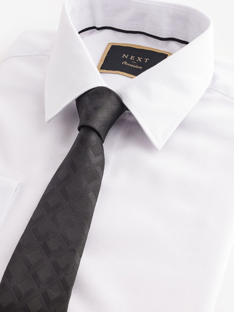 White/Black Diamond Jacqaurd Slim Fit Occasion Shirt And Tie Pack - Image 1 of 4