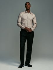 Neutral Brown Slim Fit Textured Long Sleeve Single Cuff 100% Cotton Shirt' - Image 2 of 9