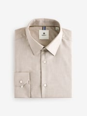 Neutral Brown Slim Fit Textured Long Sleeve Single Cuff 100% Cotton Shirt' - Image 7 of 9