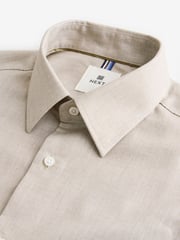 Neutral Brown Slim Fit Textured Long Sleeve Single Cuff 100% Cotton Shirt' - Image 8 of 9