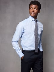 Blue Slim Fit Textured Long Sleeve Single Cuff 100% Cotton Shirt' - Image 1 of 8