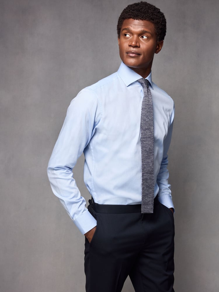 Blue Slim Fit Textured Long Sleeve Single Cuff 100% Cotton Shirt' - Image 1 of 8