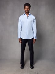 Blue Slim Fit Textured Long Sleeve Single Cuff 100% Cotton Shirt' - Image 2 of 8