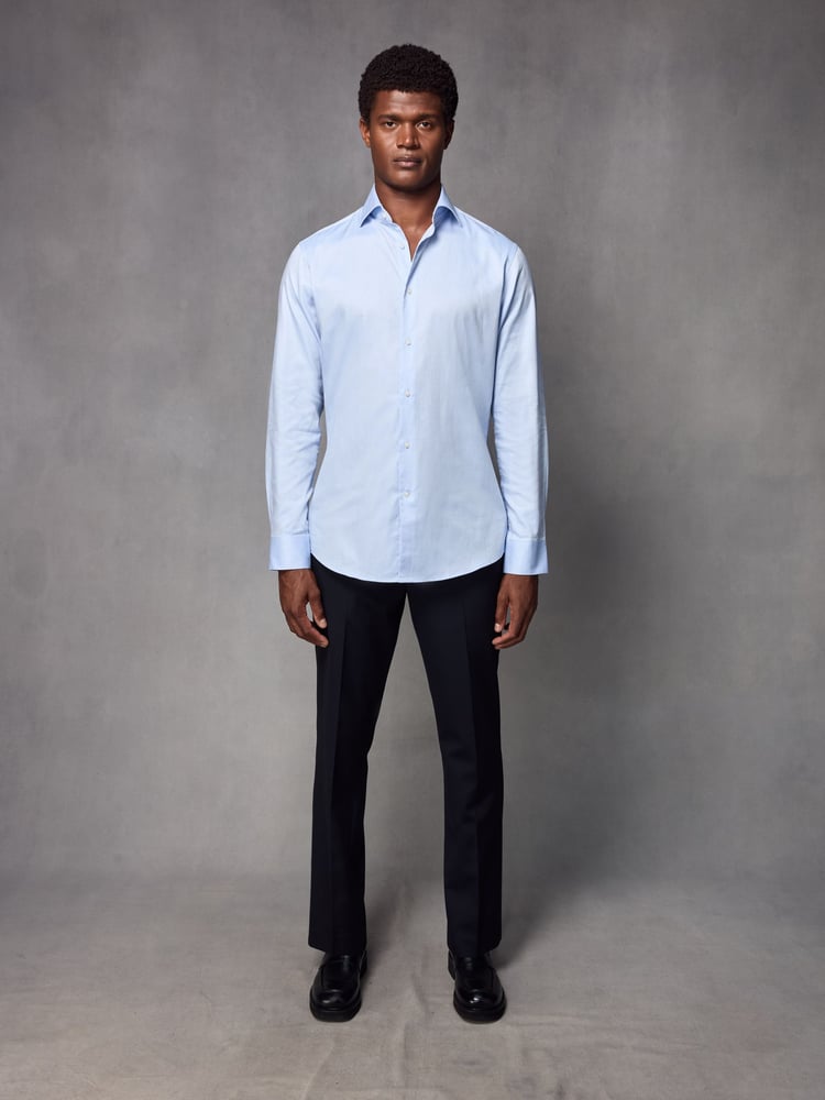 Blue Slim Fit Textured Long Sleeve Single Cuff 100% Cotton Shirt' - Image 2 of 8