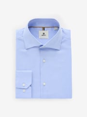 Blue Slim Fit Textured Long Sleeve Single Cuff 100% Cotton Shirt' - Image 7 of 8