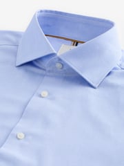 Blue Slim Fit Textured Long Sleeve Single Cuff 100% Cotton Shirt' - Image 8 of 8