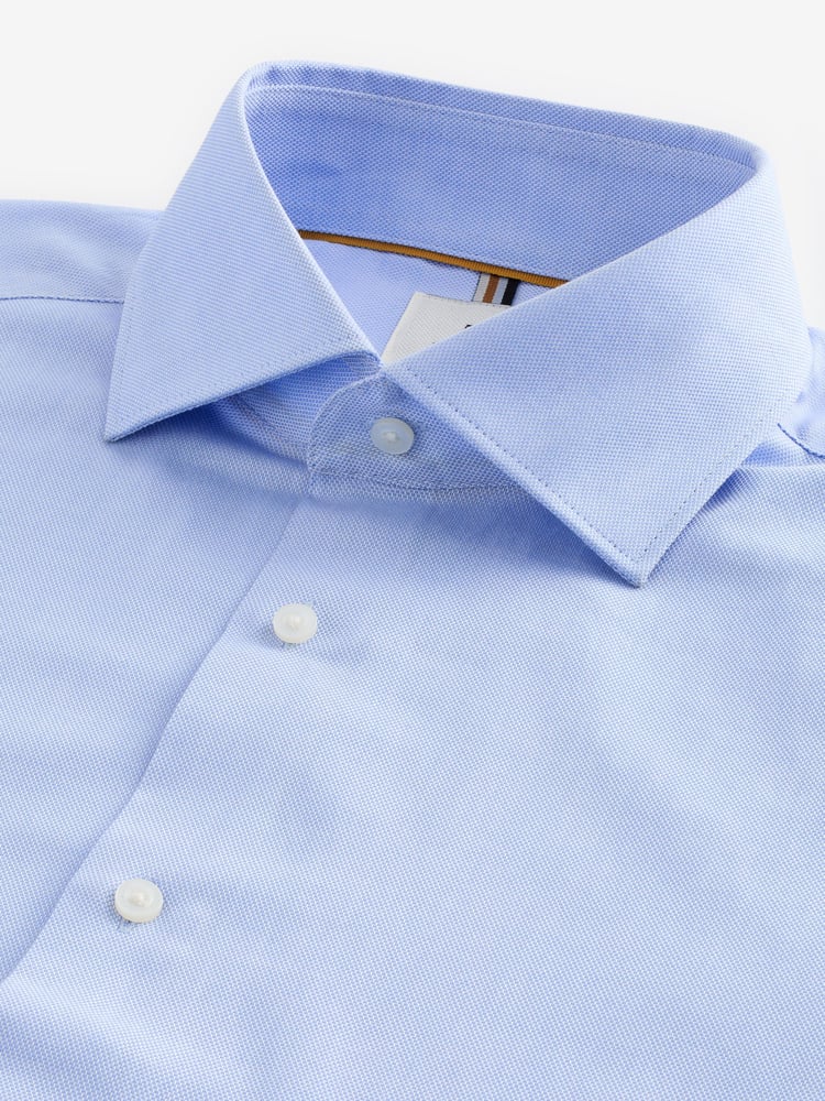 Blue Slim Fit Textured Long Sleeve Single Cuff 100% Cotton Shirt' - Image 8 of 8