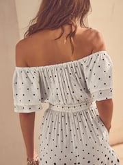 White/Black Off Shoulder Wide Leg Jumpsuit - Image 3 of 6