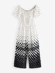 White/Black Off Shoulder Wide Leg Jumpsuit - Image 5 of 6