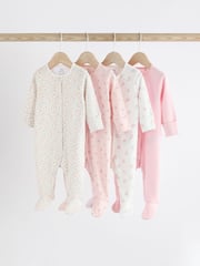 Pink 4 Pack Baby 100% Cotton Sleepsuits (0-2yrs) - Image 1 of 13