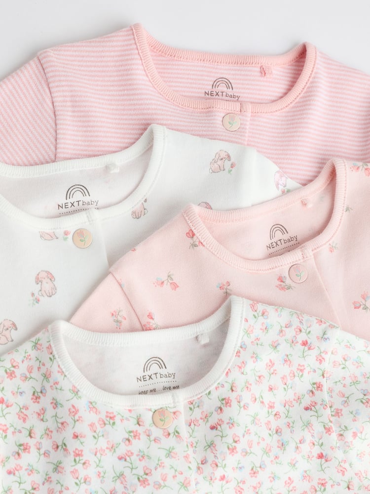 Pink 4 Pack Baby 100% Cotton Sleepsuits (0-2yrs) - Image 2 of 13
