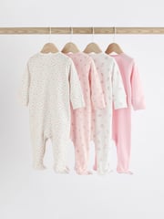 Pink 4 Pack Baby 100% Cotton Sleepsuits (0-2yrs) - Image 4 of 13