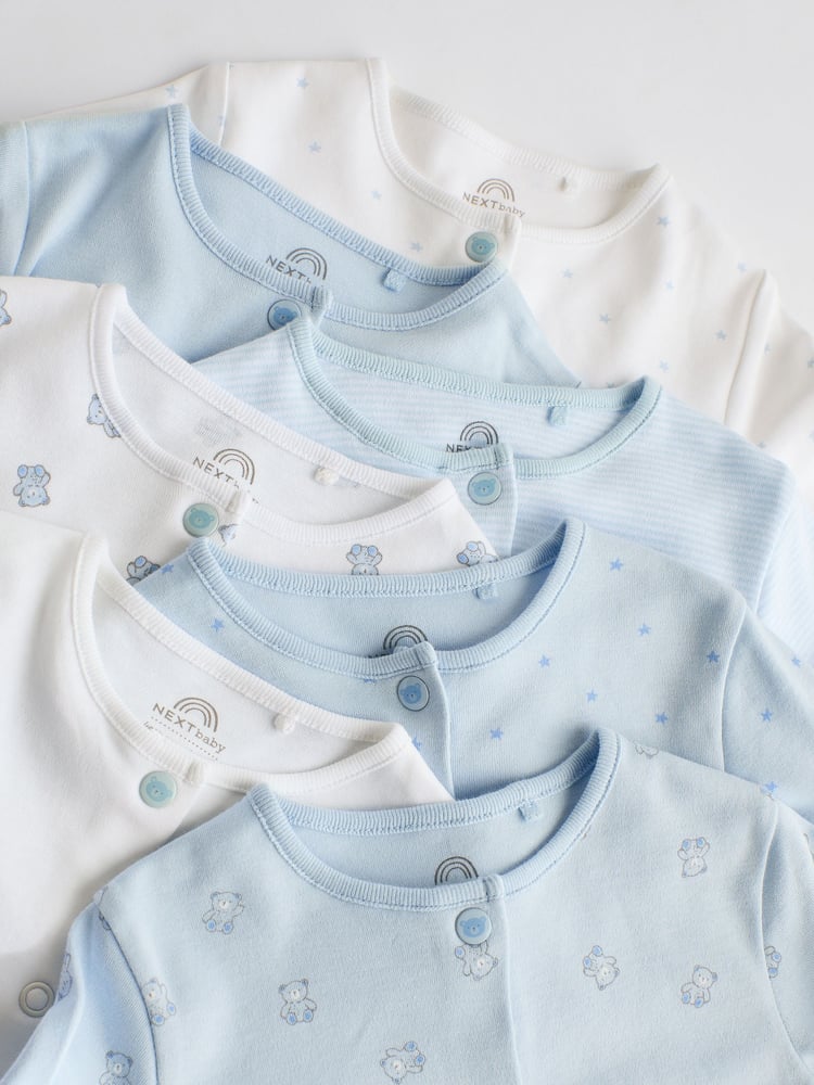 Blue 7 Pack Baby Bear Sleepsuit (0-2yrs) - Image 2 of 16