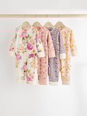 Orange Floral Baby Footless 100% Cotton Sleepsuits 4 Pack (0mths-3yrs) - Image 1 of 12