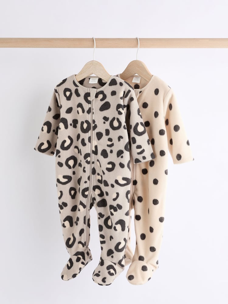 Neutral Animal Baby Microfleece Zip Sleepsuits 2 Pack - Image 1 of 10