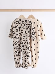 Neutral Animal Baby Microfleece Zip Sleepsuits 2 Pack - Image 2 of 10