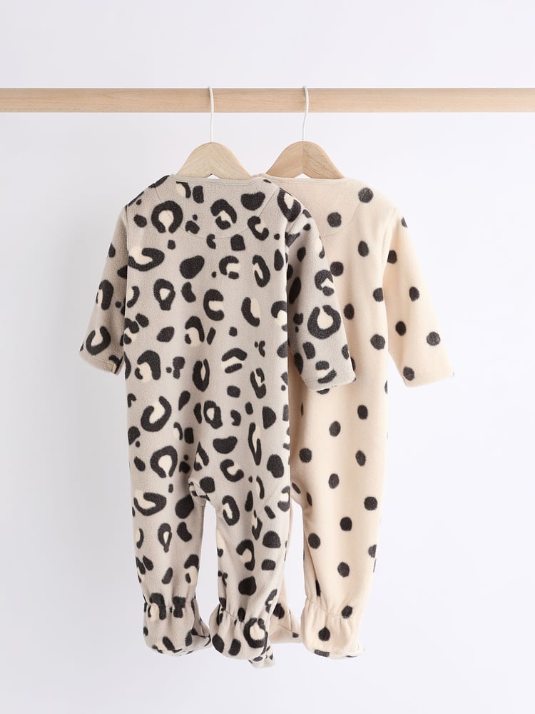 Neutral Animal Baby Microfleece Zip Sleepsuits 2 Pack - Image 2 of 10 Neutral Animal Baby Microfleece Zip Sleepsuits 2 Pack - Image 2 of 10