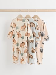 Neutral Two Way Zip Baby 100% Cotton Sleepsuits 3 Pack (0mths-2yrs) - Image 2 of 11