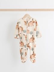 Neutral Two Way Zip Baby 100% Cotton Sleepsuits 3 Pack (0mths-2yrs) - Image 5 of 11