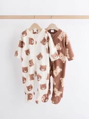 Neutral 2 Pack Baby Microfleece Sleepsuits - Image 1 of 11