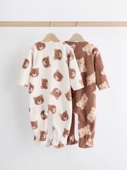 Neutral 2 Pack Baby Microfleece Sleepsuits - Image 2 of 11