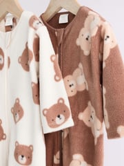 Neutral 2 Pack Baby Microfleece Sleepsuits - Image 6 of 11