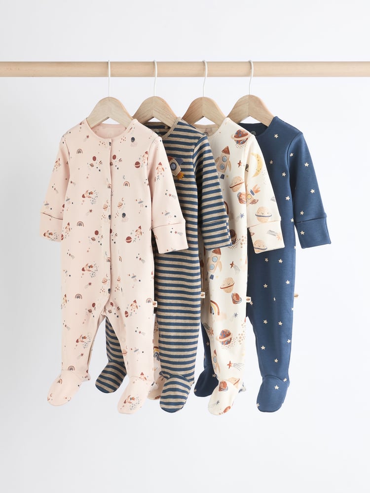 Neutral Space Print Baby 100% Cotton Sleepsuits 4 Pack (0mths-2yrs) - Image 1 of 12