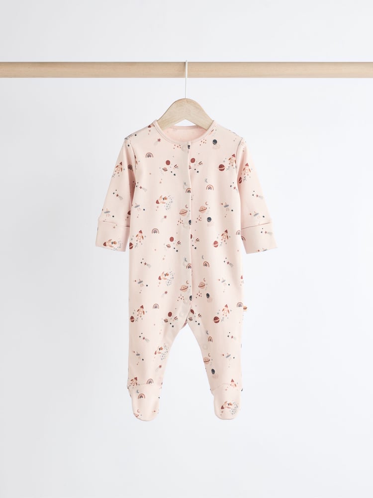 Neutral Space Print Baby 100% Cotton Sleepsuits 4 Pack (0mths-2yrs) - Image 2 of 12 Neutral Space Print Baby 100% Cotton Sleepsuits 4 Pack (0mths-2yrs) - Image 2 of 12