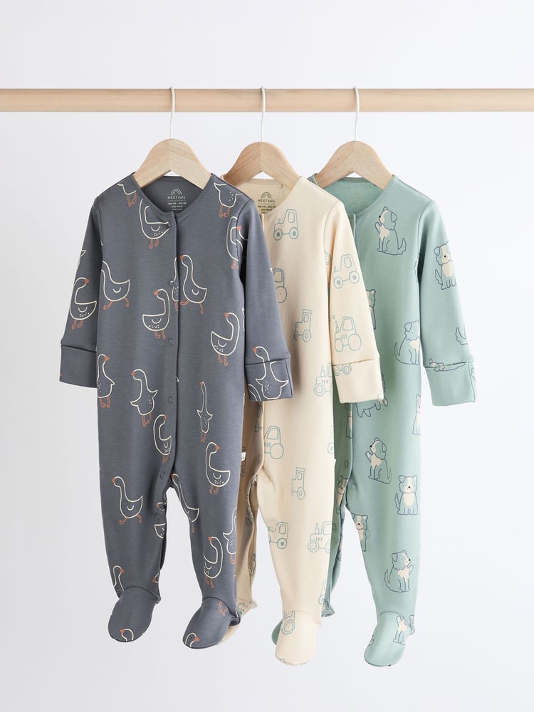 Mineral Blue Farm Printed Baby Sleepsuits 3 Pack (0mths-2yrs) - Image 1 of 8