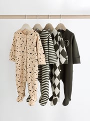 Black and Cream Baby Sleepsuits 4 Pack (0mths-2yrs) - Image 1 of 14