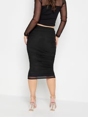 PixieGirl Petite Black Chrome Mesh Ruched Midi Skirt - Image 2 of 5