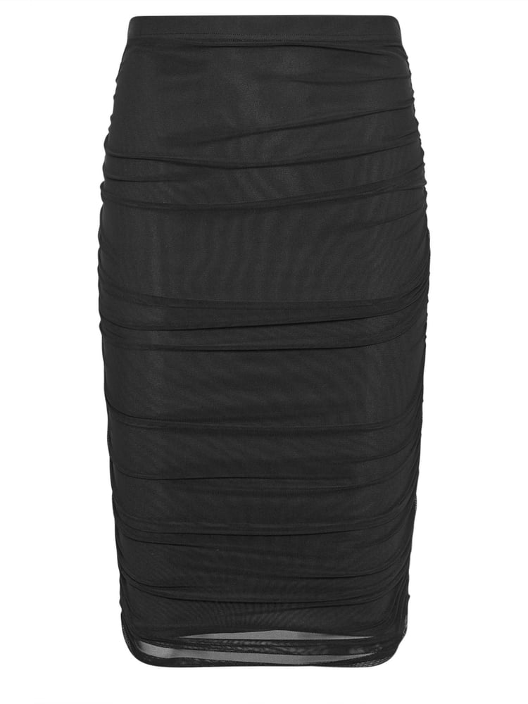PixieGirl Petite Black Chrome Mesh Ruched Midi Skirt - Image 5 of 5