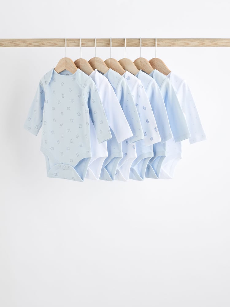 Blue 7 Pack Baby Bear Long Sleeve Bodysuits - Image 1 of 14