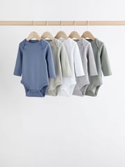 Grey/White Long Sleeve Bodysuits 5 Pack - Image 1 of 13