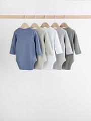 Grey/White Long Sleeve Bodysuits 5 Pack - Image 7 of 13