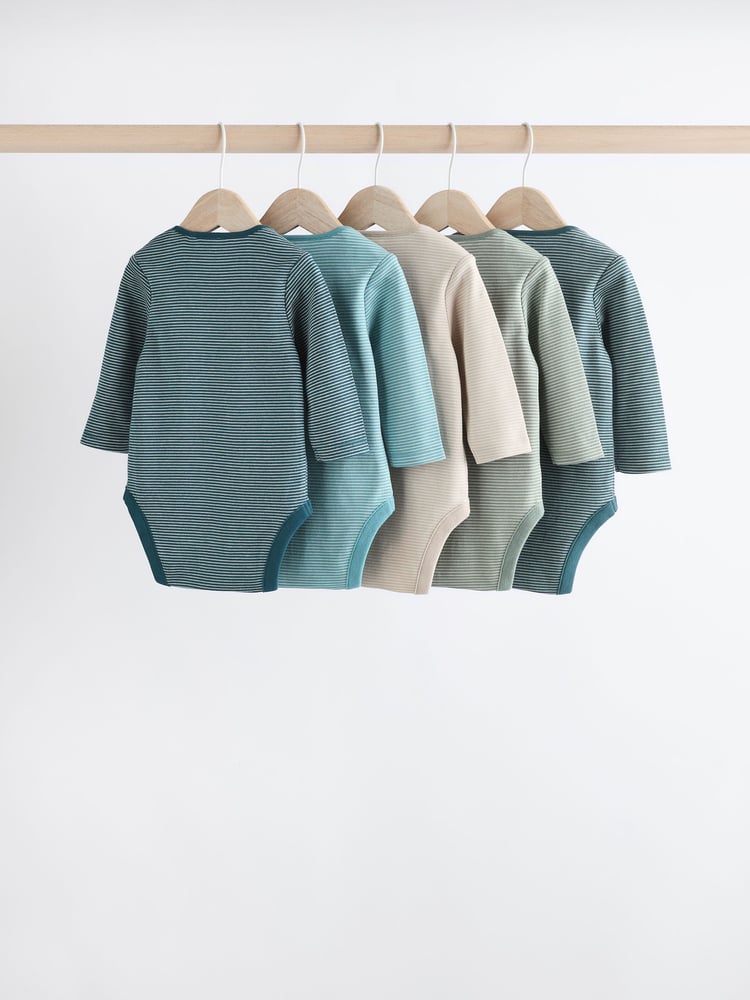 Blue Stripe Long Sleeve Baby Bodysuits 5 Pack - Image 2 of 13