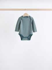 Blue Stripe Long Sleeve Baby Bodysuits 5 Pack - Image 3 of 13