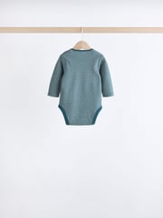 Blue Stripe Long Sleeve Baby Bodysuits 5 Pack - Image 4 of 13