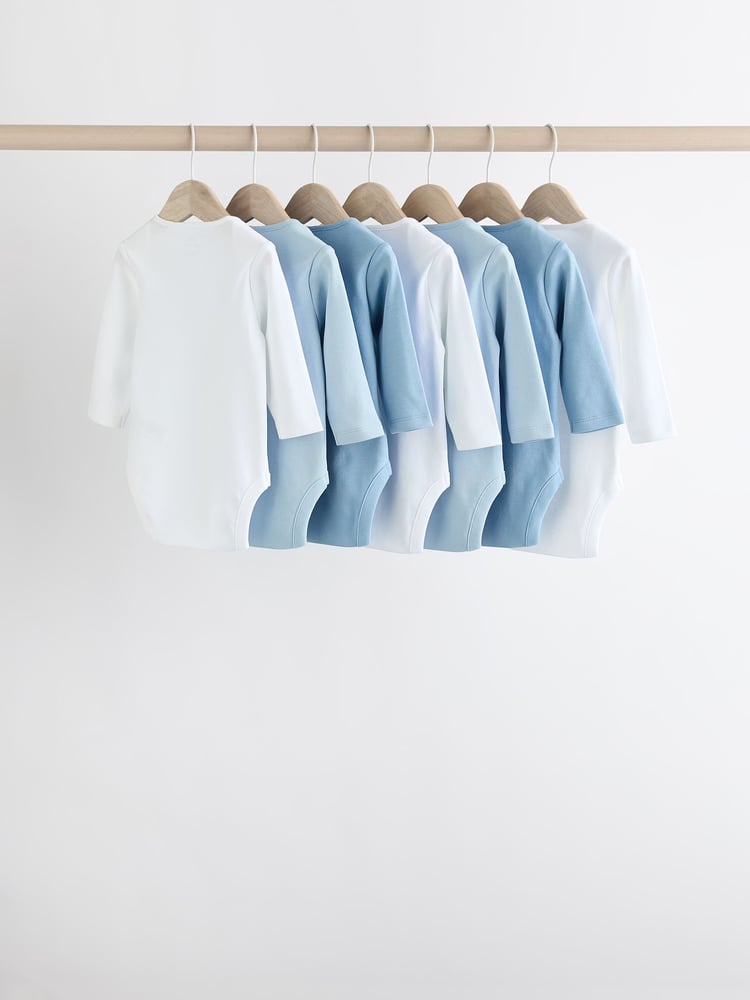 Blue 7 Pack Baby Long Sleeve Bodysuits - Image 2 of 10