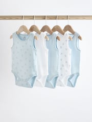 Blue Bear Print Baby Vests 5 Pack - Image 1 of 12