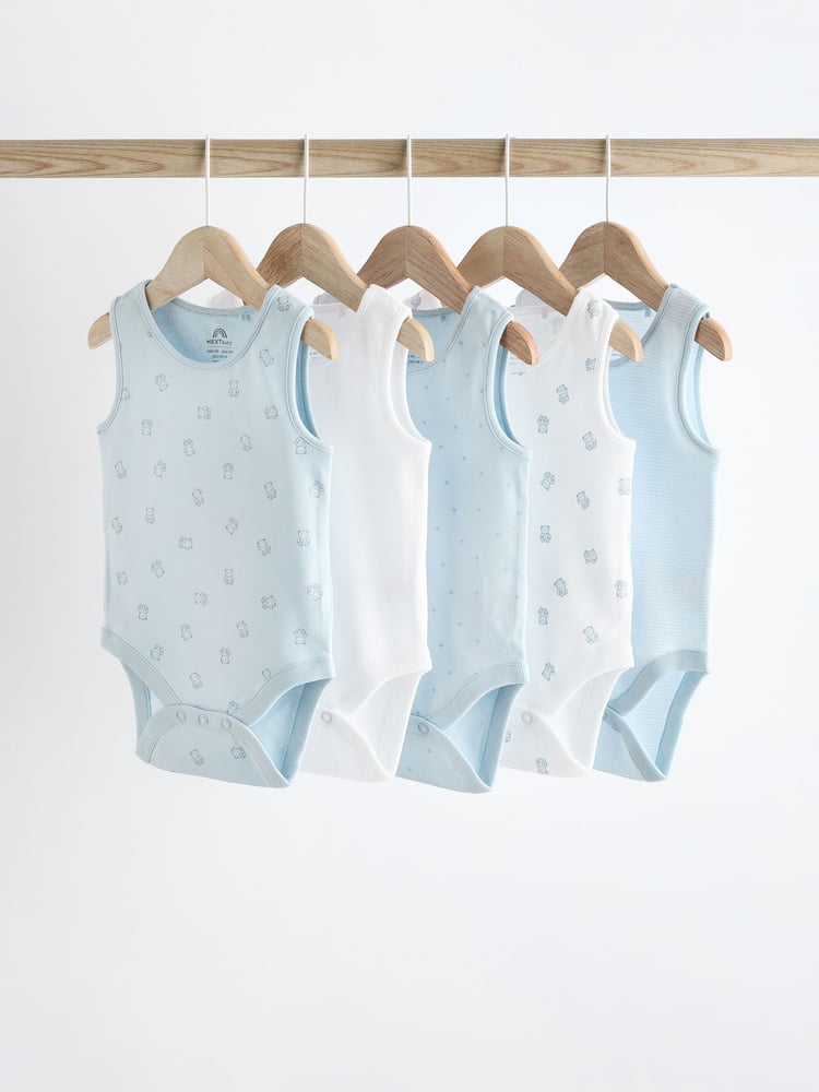 Blue Bear Print Baby Vests 5 Pack - Image 1 of 12