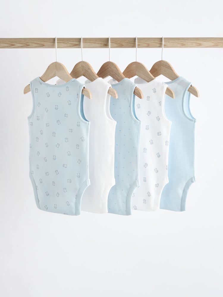 Blue Bear Print Baby Vests 5 Pack - Image 2 of 12