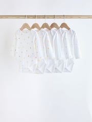 White 5 Pack Long Sleeve 100% Cotton Baby Bodysuits - Image 1 of 7