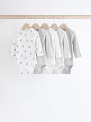 Grey/White Bear Baby Bodysuits 5 Pack - Image 1 of 13