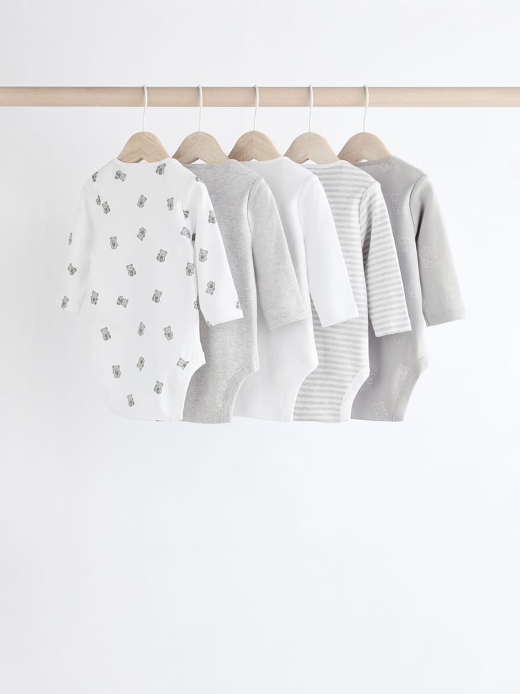 Grey/White Bear Baby Bodysuits 5 Pack - Image 2 of 13