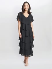 Gina Bacconi Rebecca Midi Tiered Dress With Shoulder Trim - Image 1 of 5