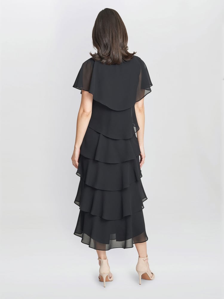 Gina Bacconi Rebecca Midi Tiered Dress With Shoulder Trim - Image 2 of 5 Gina Bacconi Rebecca Midi Tiered Dress With Shoulder Trim - Image 2 of 5